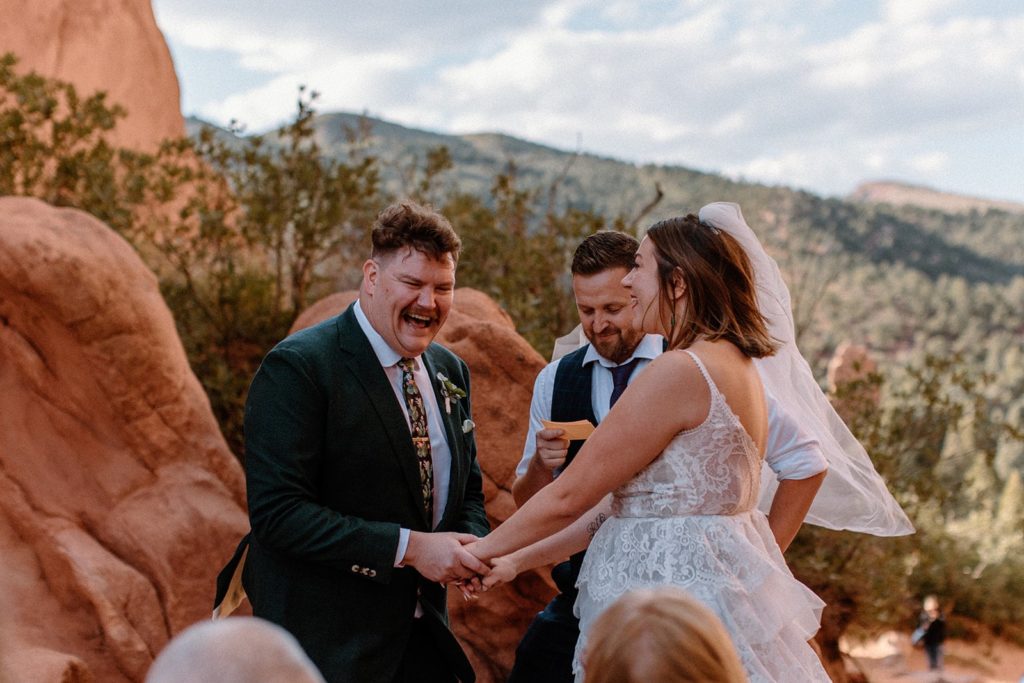 man and woman getting married at their Garden of the Gods Elopement 