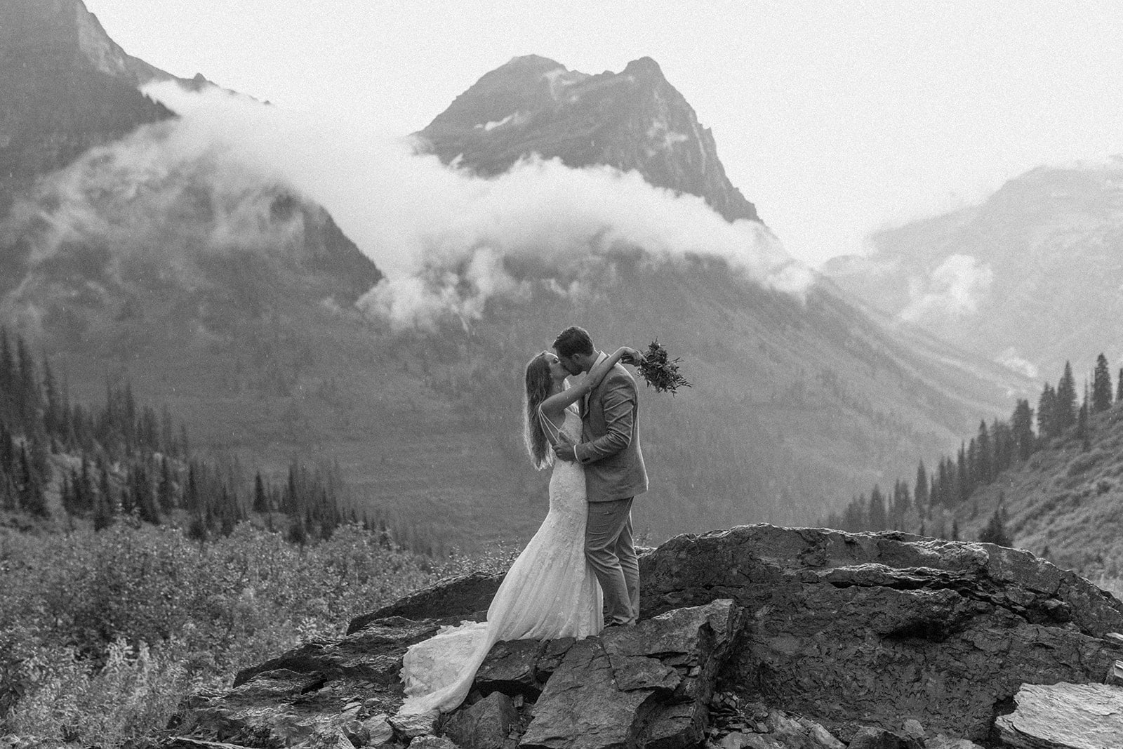 a couple kissing on their Montana elopement day