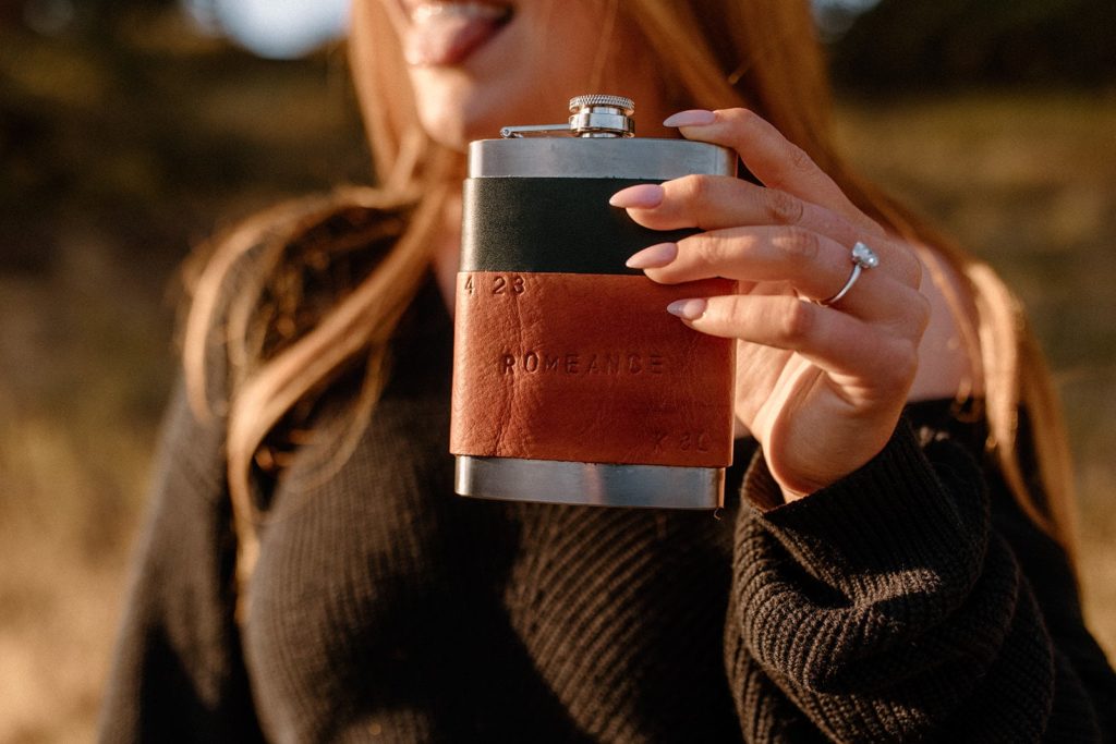 ROMEance flask made for Mountain Engagement Photos
