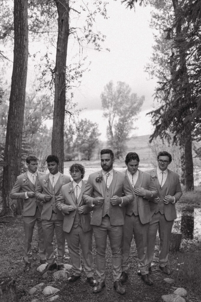 groomsmen photos in the Colorado woods