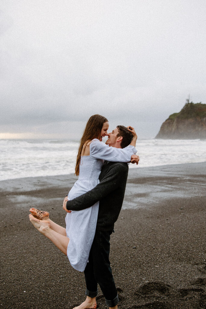 romantic couple ruby beach engagement session